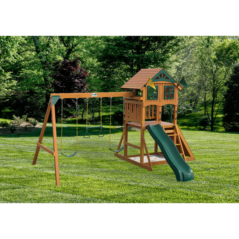 Gorilla Playsets Avalon Swing Set with Wood Roof & Reviews Wayfair